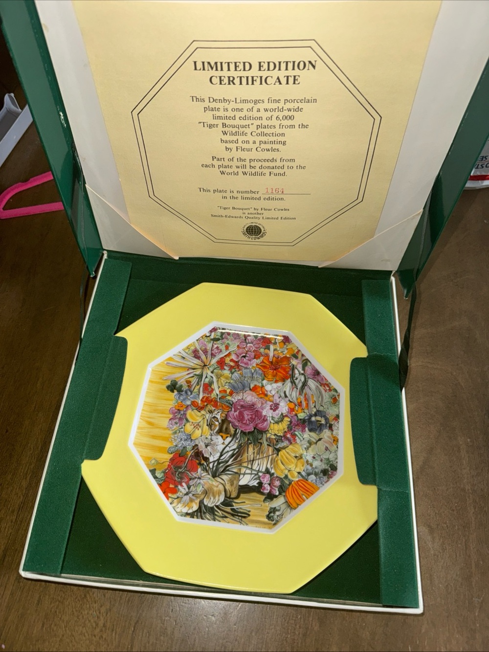 1976 Denby Limoges France World Wildlife Fund Tiger Bouquet Plate W Coa In Box